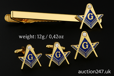 Luxury Masonic-Inspired Accessory Set – 4 Pieces – Gold &amp; Enamel Finish 
Description: 
