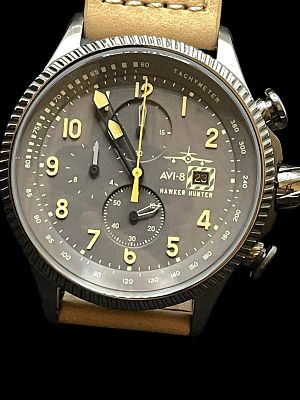 AVI-8 Men's 45mm Hawker Hunter AV-4036-06 – Japanese Quartz Watch with Leather Strap. English