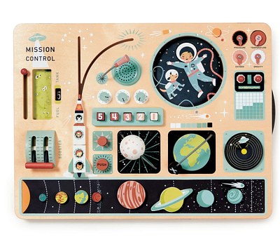 Interactive Space Rocket Busy Board – Illustrated Wooden Activity Dashboard