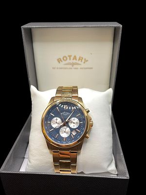Rotary Chronograph Quartz Men's Watch – Black-Blue Dial, Gold-Plated Bracelet. MIX 
Rotary 