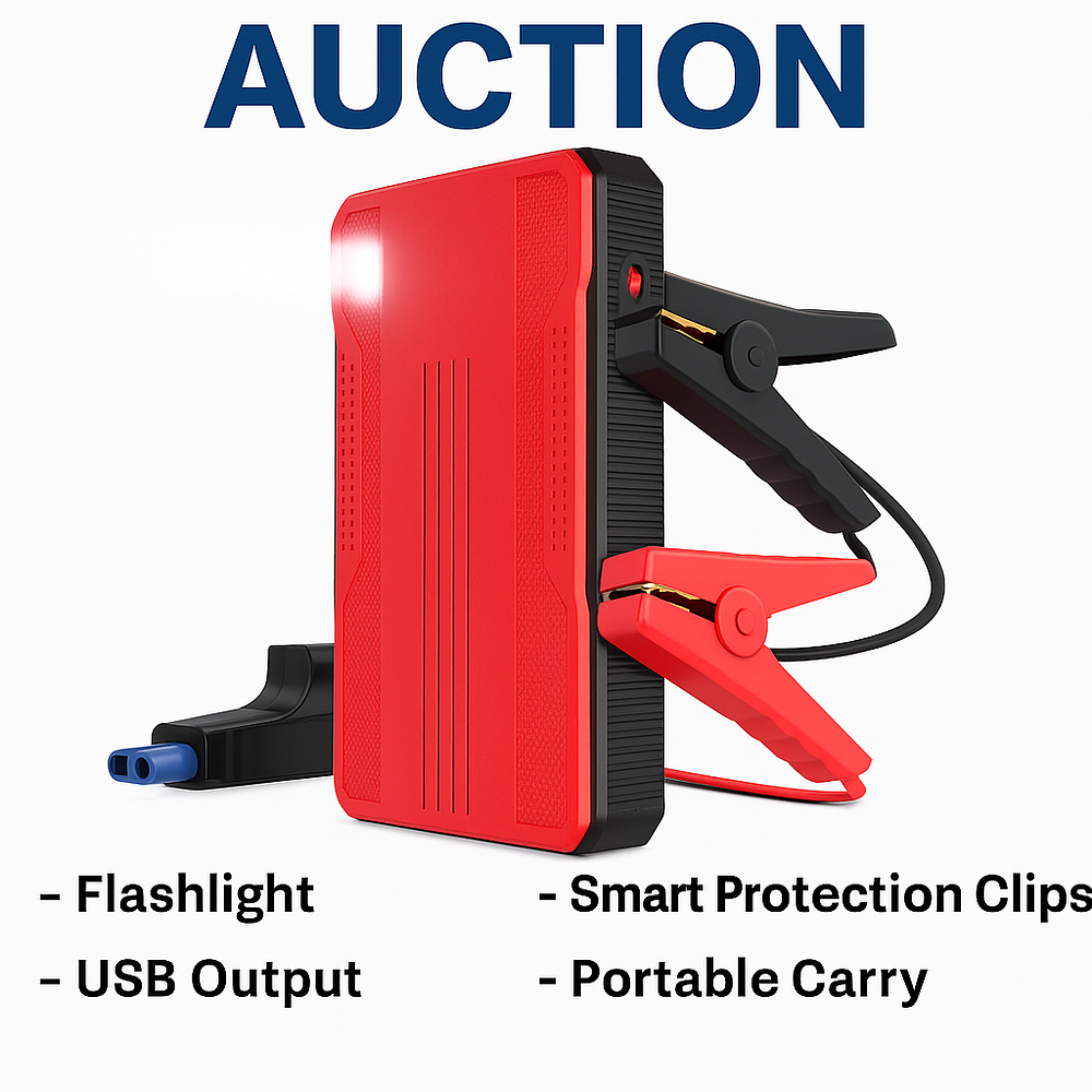 Lot 325: Car Jump Starter – Portable Power Pack with Smart Clips & Flashlight