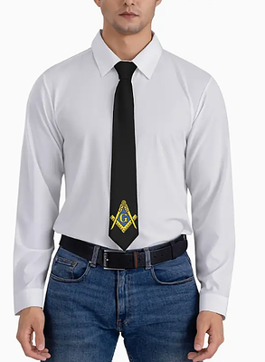 Freemasonry Symbol Tie for Men and Women, Polyester Woven Necktie, Hand Wash/Dry Clean, Masonic 