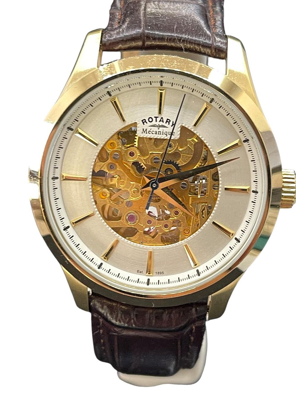 Lot 304: ⌚ Rotary Mecanique Skeleton Automatic Watch – PVD Gold Case | Champagne Dial |