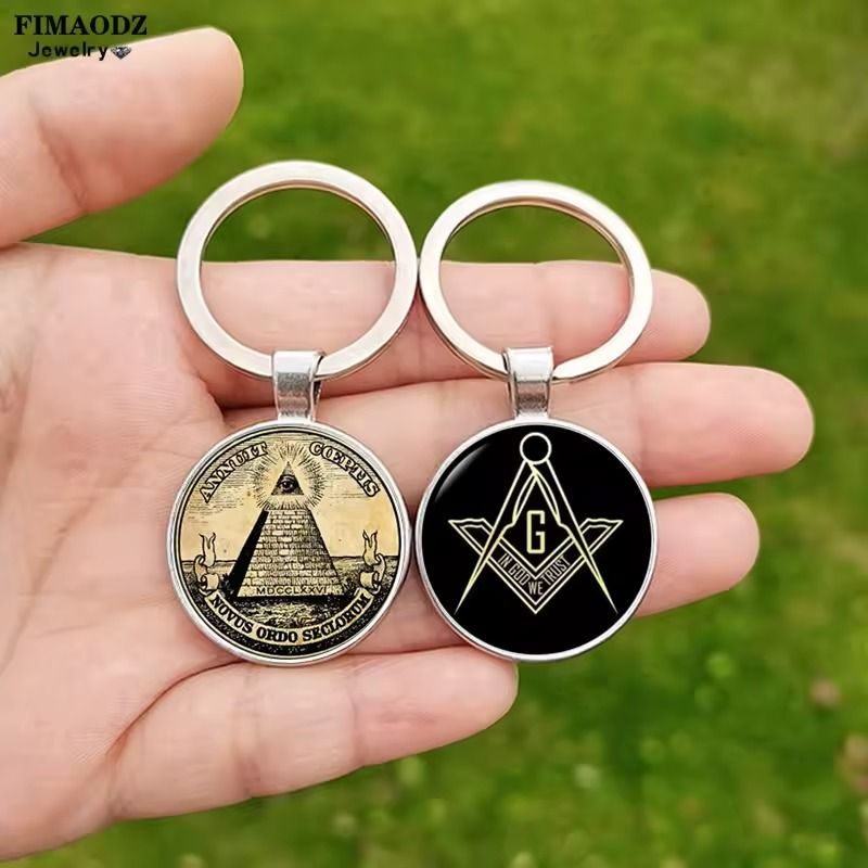 Lot 167: Free Mason Keychain Glass Cabochon Pendant Freemason Symbol Charm Masonic Accessories for Men Women Keychains Bag Keyring Gift