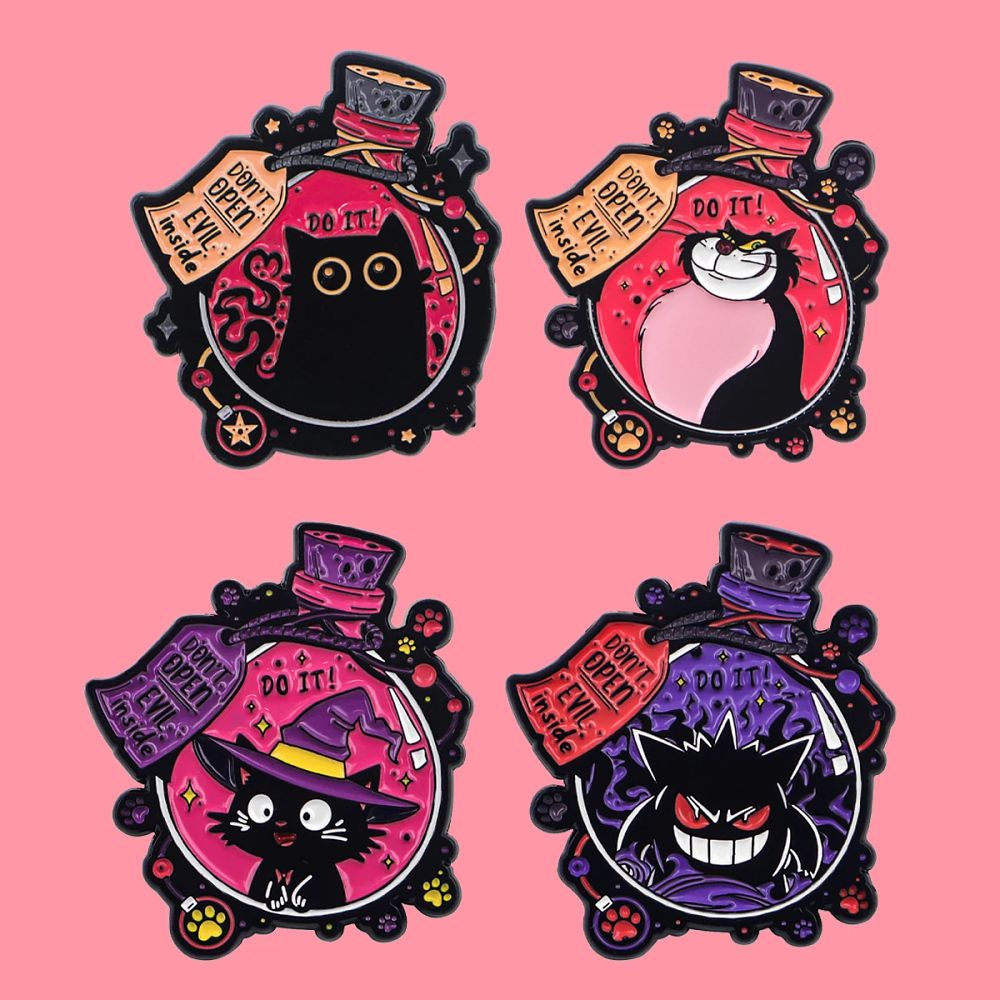 Lot 155: Cute Black Cat Enamel Pins Animals Bottles Brooch Lapel Pin Badge on Backpack Clothing Accessories Witch Jewelry Halloween Gifts