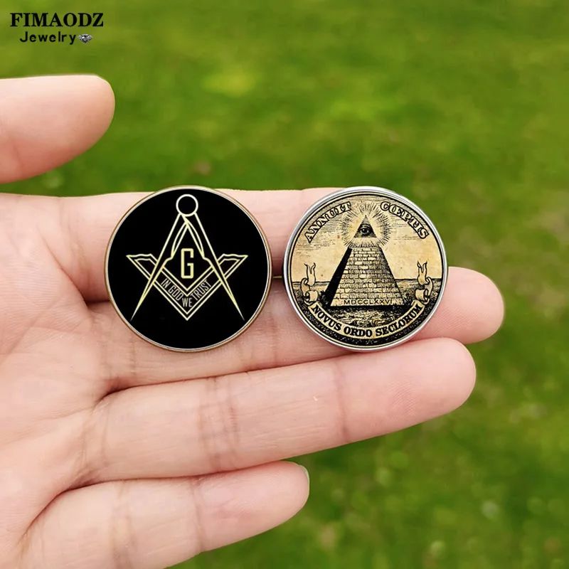 Lot 158: Vintage Free Mason Brooches Masonic Symbol Freemason Photo Glass Dome Handmade Pins Backpack Badge Accessories Gift