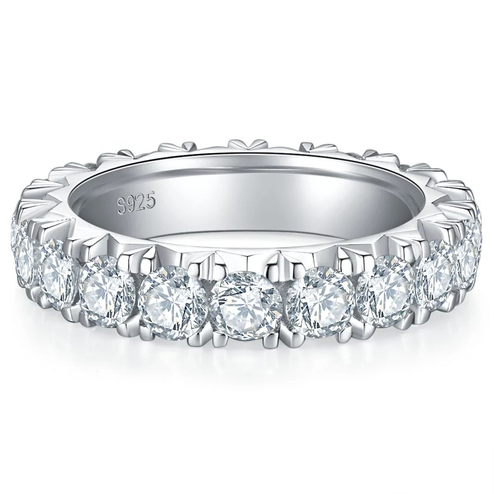 Lot 160: DEZO 3.5mm Moissanite 925 Silver Wedding Bands for Women 3.2cttw D Color Full Eternity Rings GRA Certificate