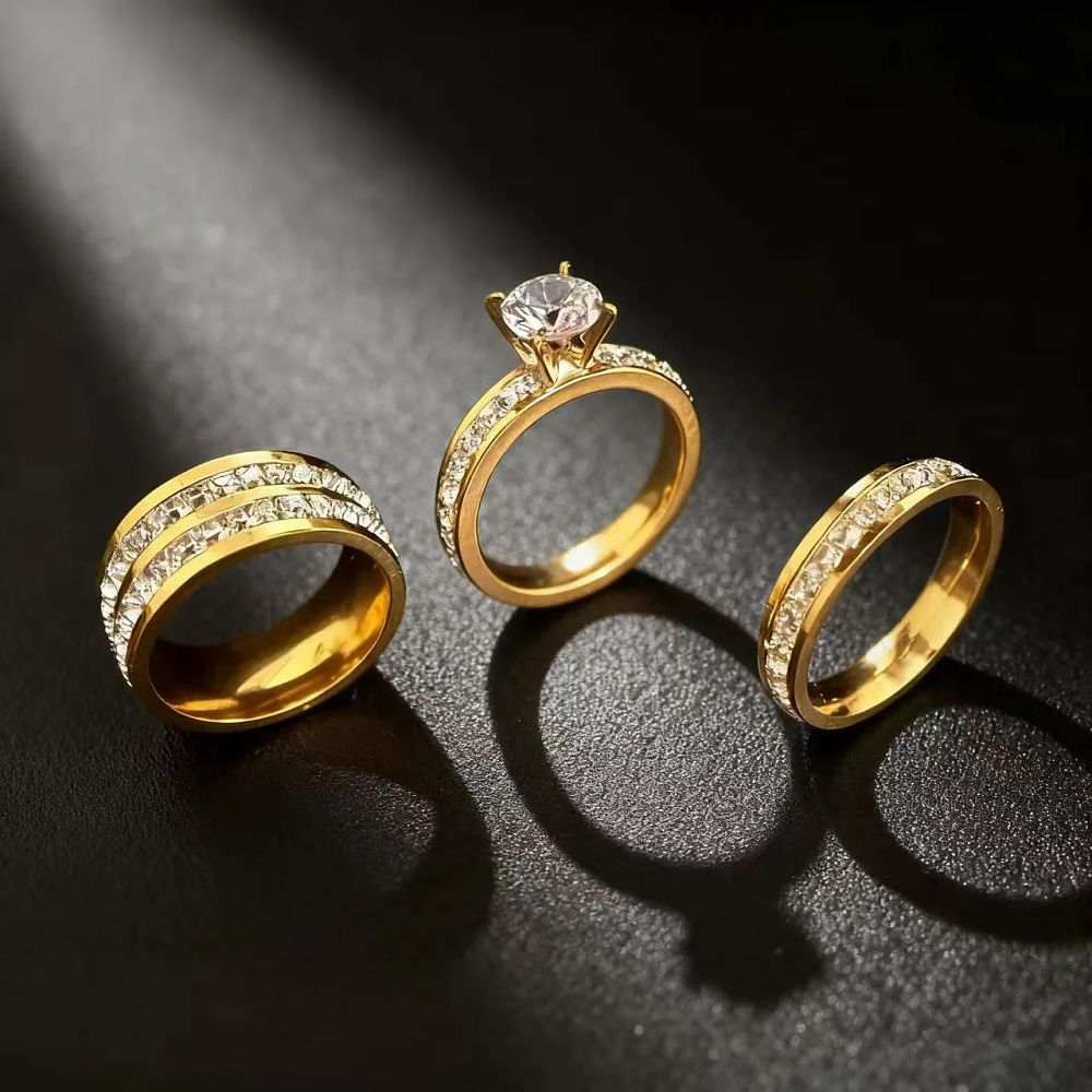 Lot 163: Luxury Zircon Stainless Steel Ring Set For Women 2025 Trend Finger Fashion Jewelry Accessories