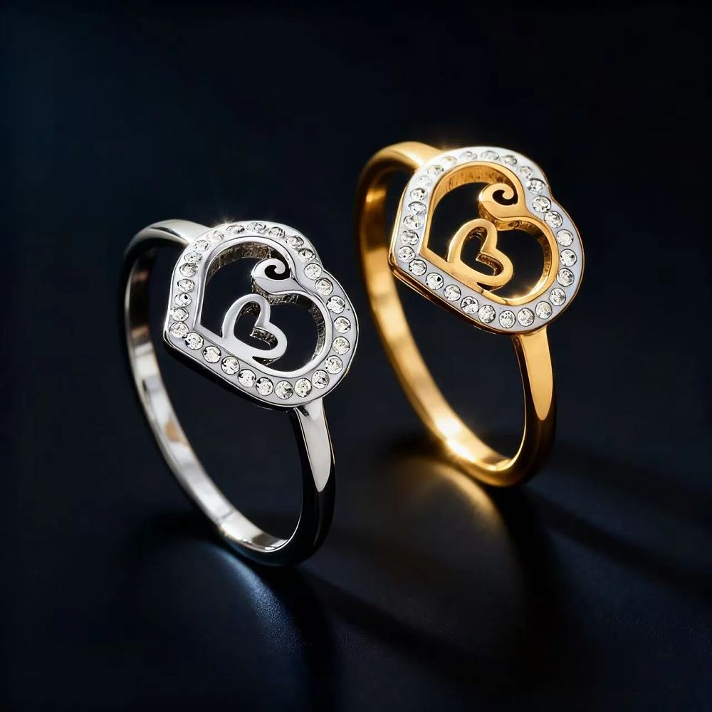 Lot 166: Simple Stainless Steel Ring For Women Fashion White Zircon Heart Finger Jewelry Accessories Girl Party Gifts
