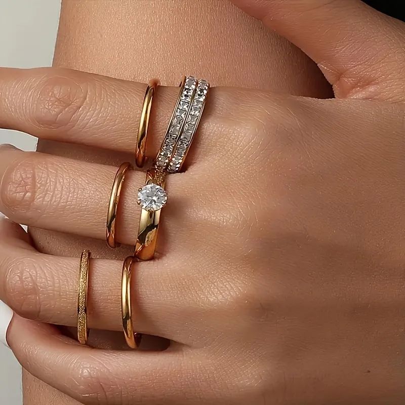 Lot 169: 316L Stainless Steel Ring Set For Women 2025 New Trendy Luxury Zircon Finger Jewelry Accessory