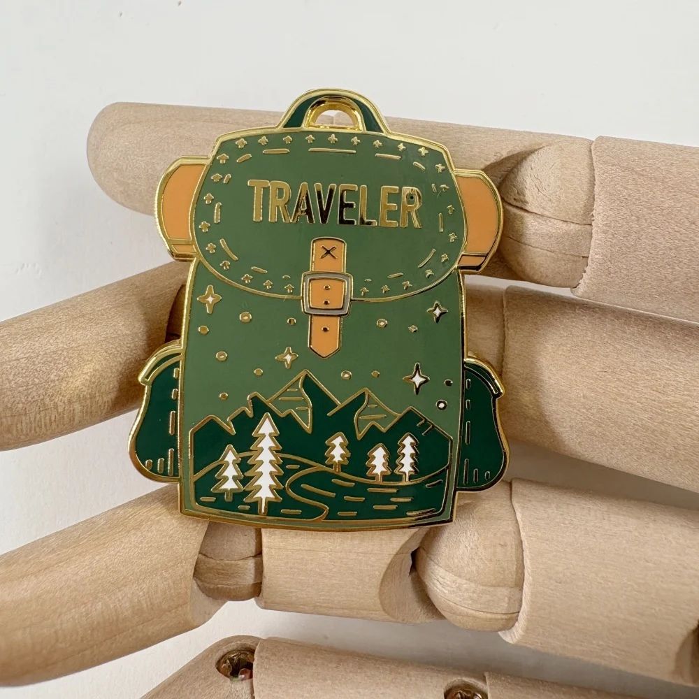 Lot 170: Traveler backpack enamel pin travel metal badge camping lapel pin traveler brooch adventure off-road gift jewelry accessories