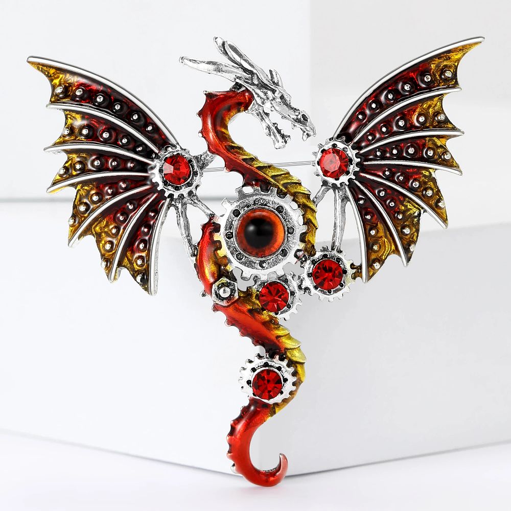 Lot 171: Enamel Mechanical Dragon Pins for Women Unisex Rhinestone Dragons Brooches Event Party Backpack Decoration Clothes Accessories