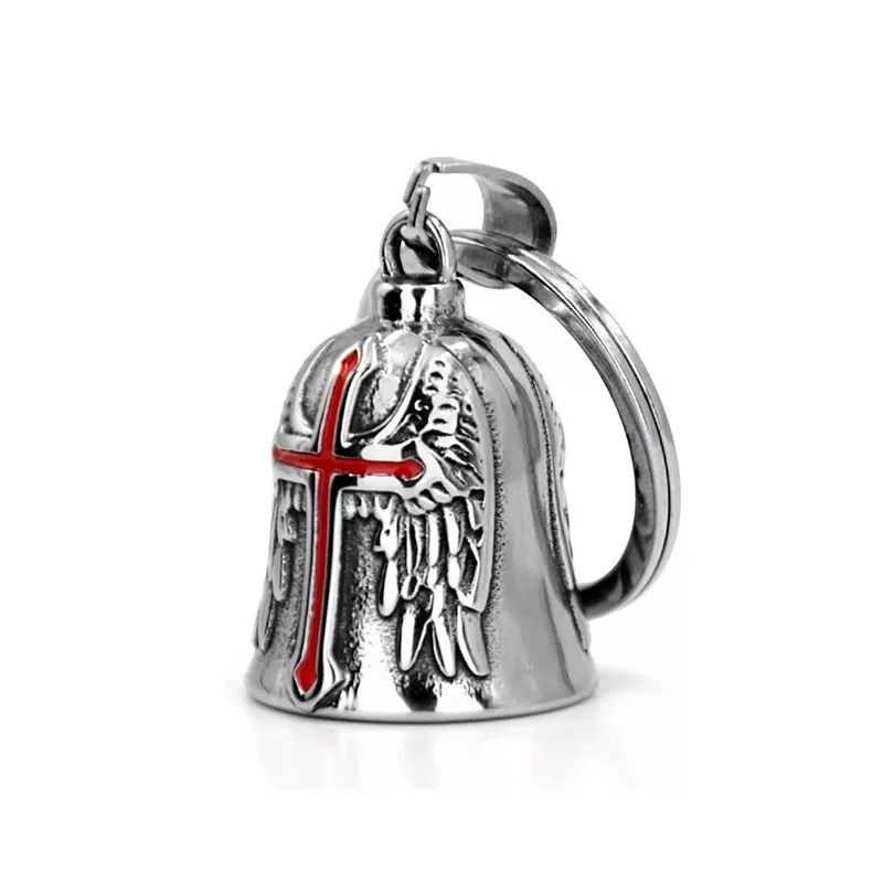 Lot 174: Fashion Cross Guardian Angel Wings Bell Motorcycle Bell Keychain Men\\\'s Biker Exorcist Amulet Jewelry Accessories