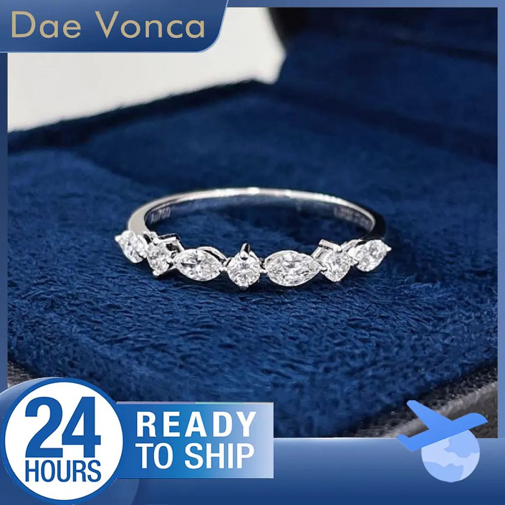 Lot 175: Round and Marquise Cut Diamond Ring In 18K White Gold Lab Grown Diamond Ring Elegant Half Eternity Wedding Band For Wife