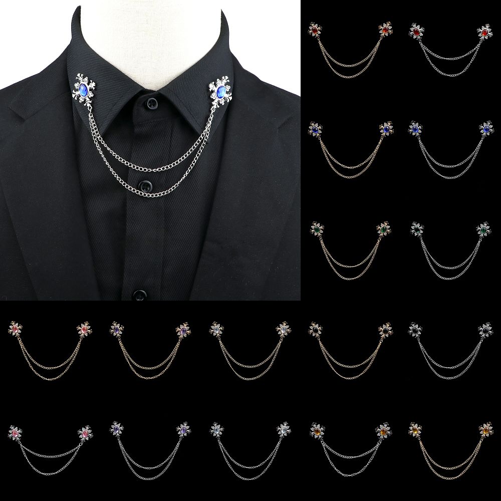 Lot 176: Fashion Gentleman Tassel Brooch For Men Suit Shirt Collar Crystal Cross Chain Lapel Pin Rhinestone Retro Wedding Accessories