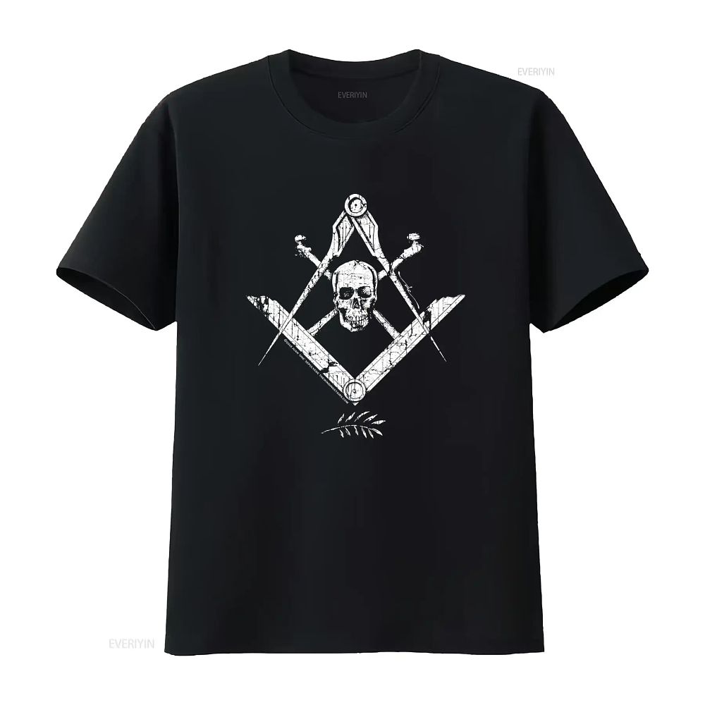 Lot 191: NEW LIMITED Mens Memento Mori Freemason Skull and Bones Masonic T Shirt vintage Washed Breathable Stretched Unisex streetwear