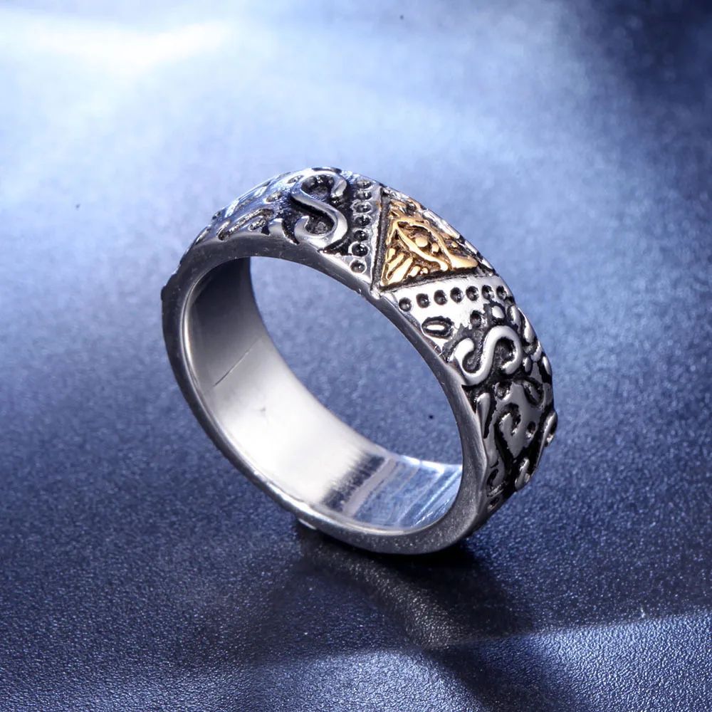 Lot 193: Eye Of Horus golden Titanium Steel Ring Masonic Symbol Rings