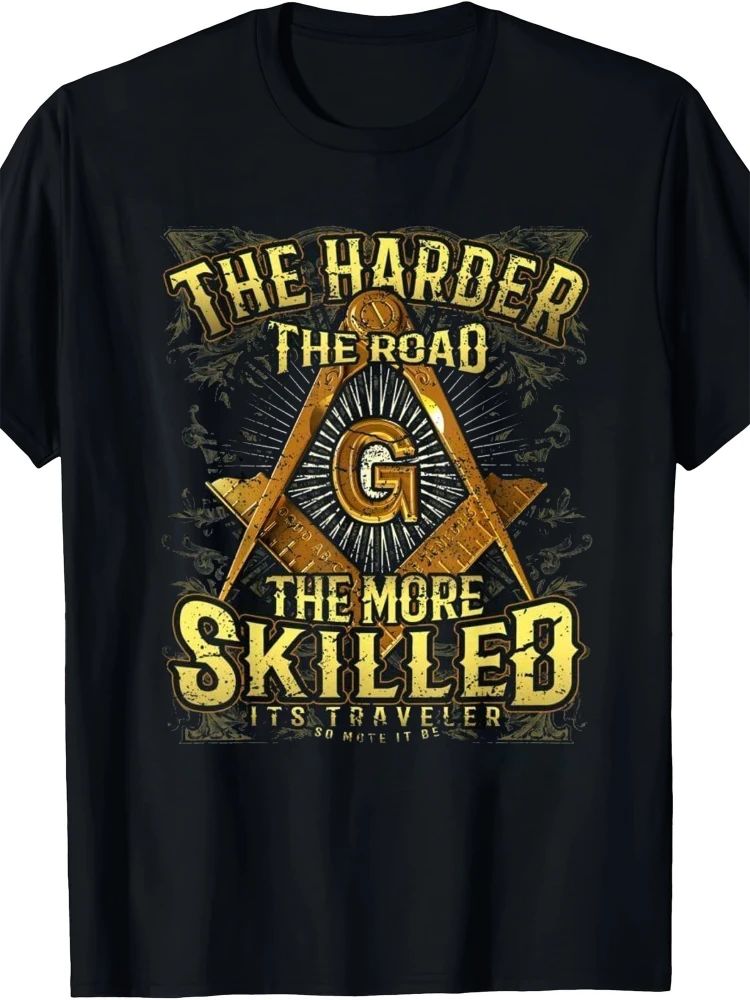 Lot 210: Masonic Square and Compass Distressed Design Men'S T-Shirt - 100% Cotton,Short Sleeve Crew Neck,Trendy Graphic Print.
