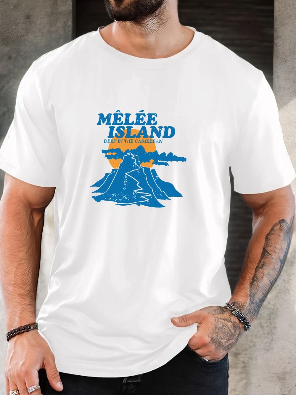 Lot 246: Men's T-shirt 100% Cotton Island Printed Summer Round Neck Oversized Tee Casual Breathable High Quality Short Sleeve Top for Men