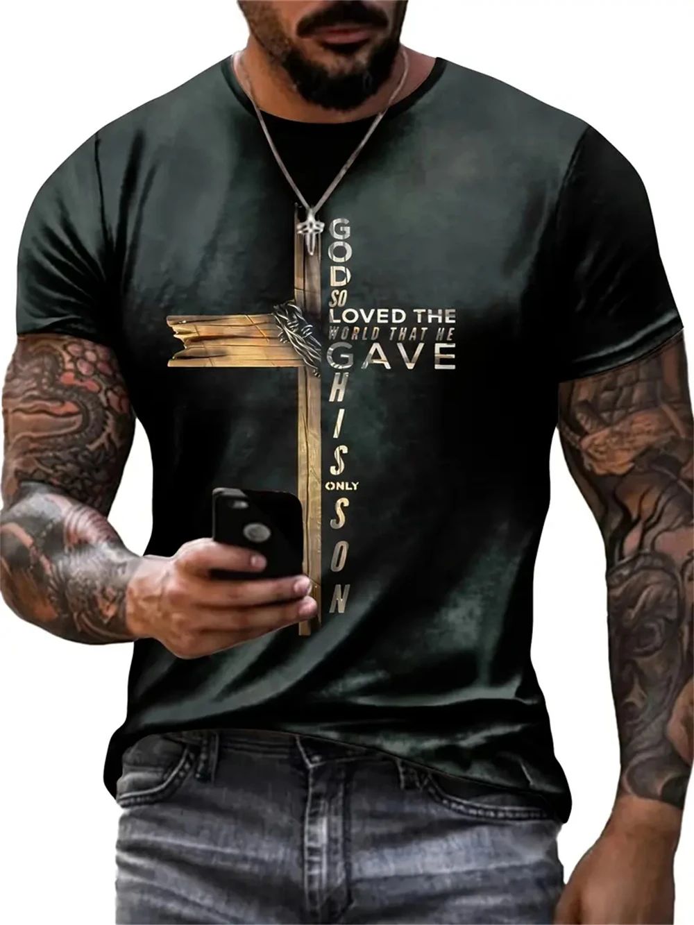 Lot 272: Christian Mens Clothing T Shirts Oversized T Shirt Gothic Jesus Christ Cross 3D Print O-Neck Tops Vintage Hip Hop Short Sleeve