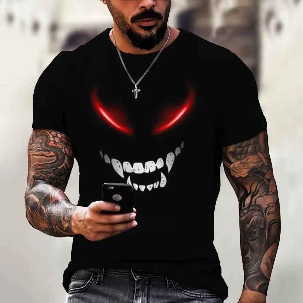 Lot 275: Men's T-shirt Devil Graphics Short Sleeved O Neck Streetwear Tops Tee Loose Outdoor Sportshirt Outdoor Oversized Clothing
