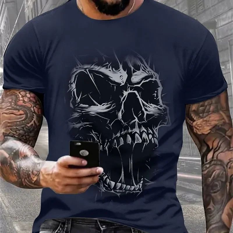 Lot 278: Men's T-Shirt For Men Clothing Skull Graphic Horror Print Tops Short Sleeve Fashion Casual Oversized Tee Shirt Street Clothing