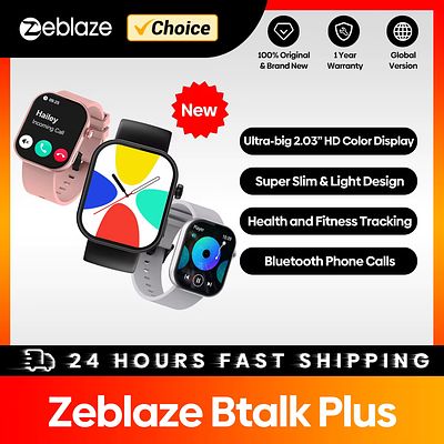 New Zeblaze Btalk Plus Voice Calling Smartwatch 2.03'' HD Color Display Health and Fitness 