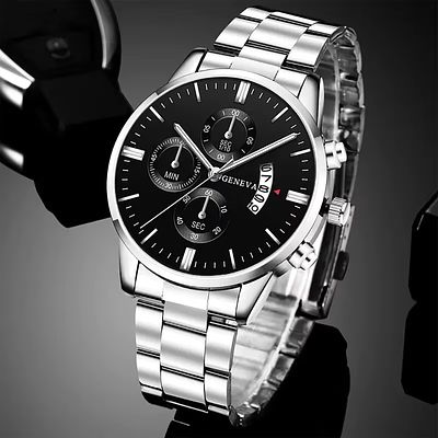 Fashion Mens Watches Luxury Silver Stainless Steel Quartz Wrist Watch Man Business Watch for 