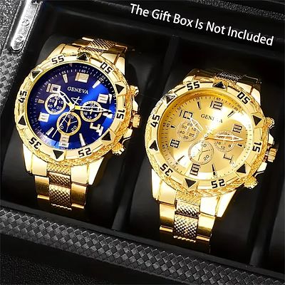 2pcs/set Men Business Watches Fashion Arabic Dial Steel Band Male's Quartz Watch Set (Without Boxï¼‰