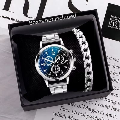 1/2PCS Men Business Watches Fashion Men's Steel Band Quartz Watch with Braceletï¼ˆBox not 