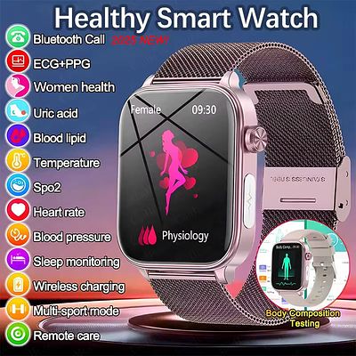 2025 New Smart Watch Diagnosis Blood Lipids Uric Acid Blood Pressure Smartwatch Men ECG+PPG 