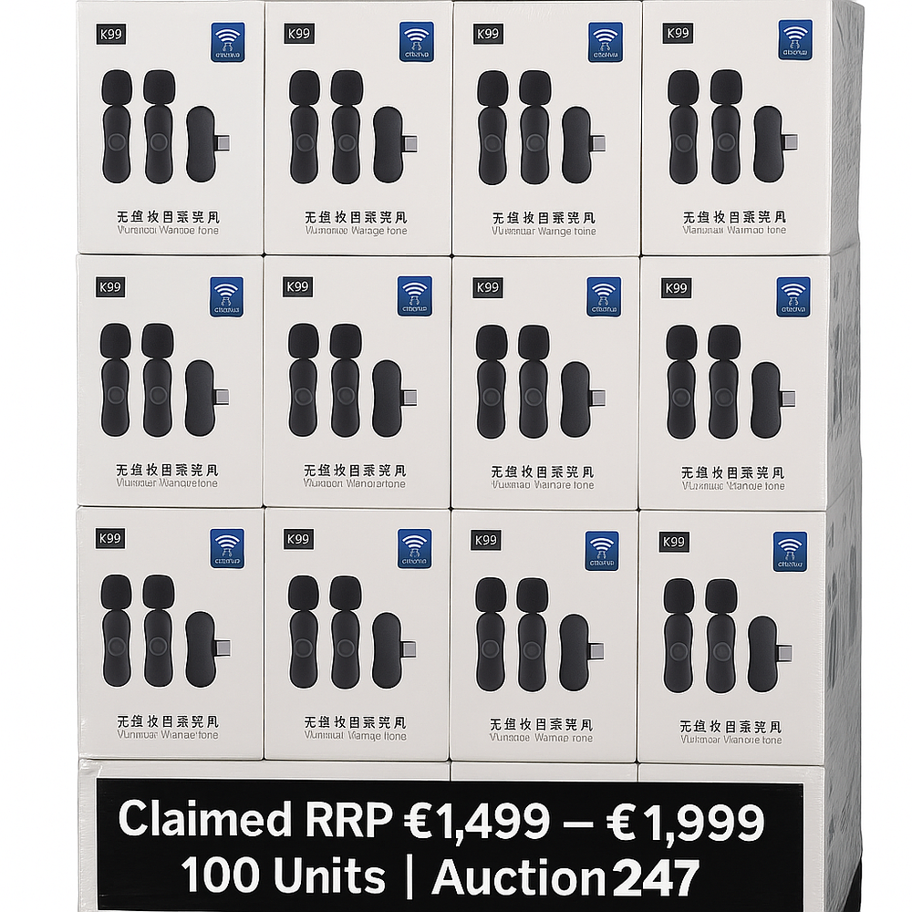 Lot 164: Carton of 100 x K99 Wireless Microphone Sets – Plug & Play Lavalier Type-C Models