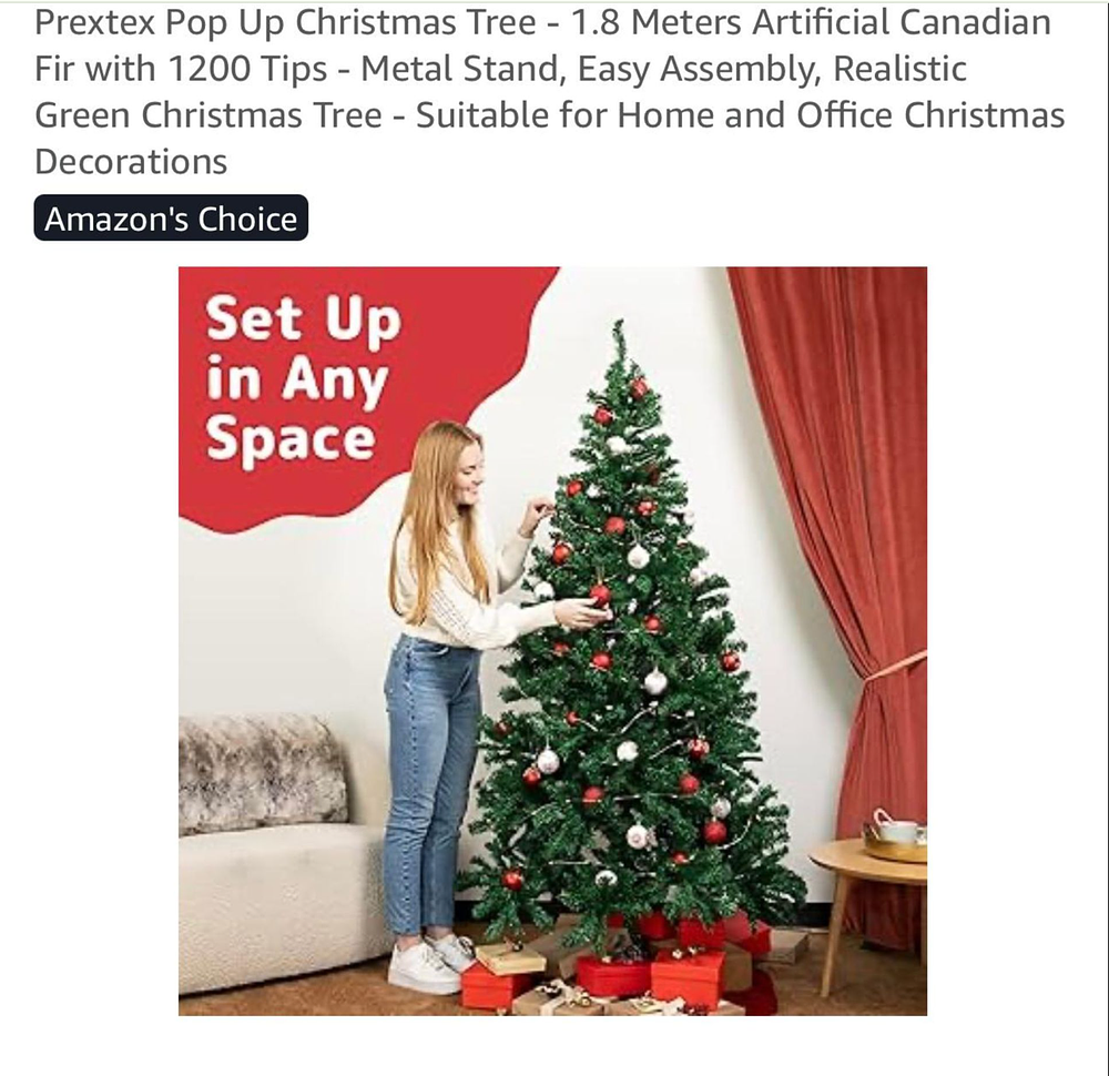 Lot 170: 6ft Pop-Up Christmas Tree – Realistic Green Fir – Quick Assembly – Metal Stand
