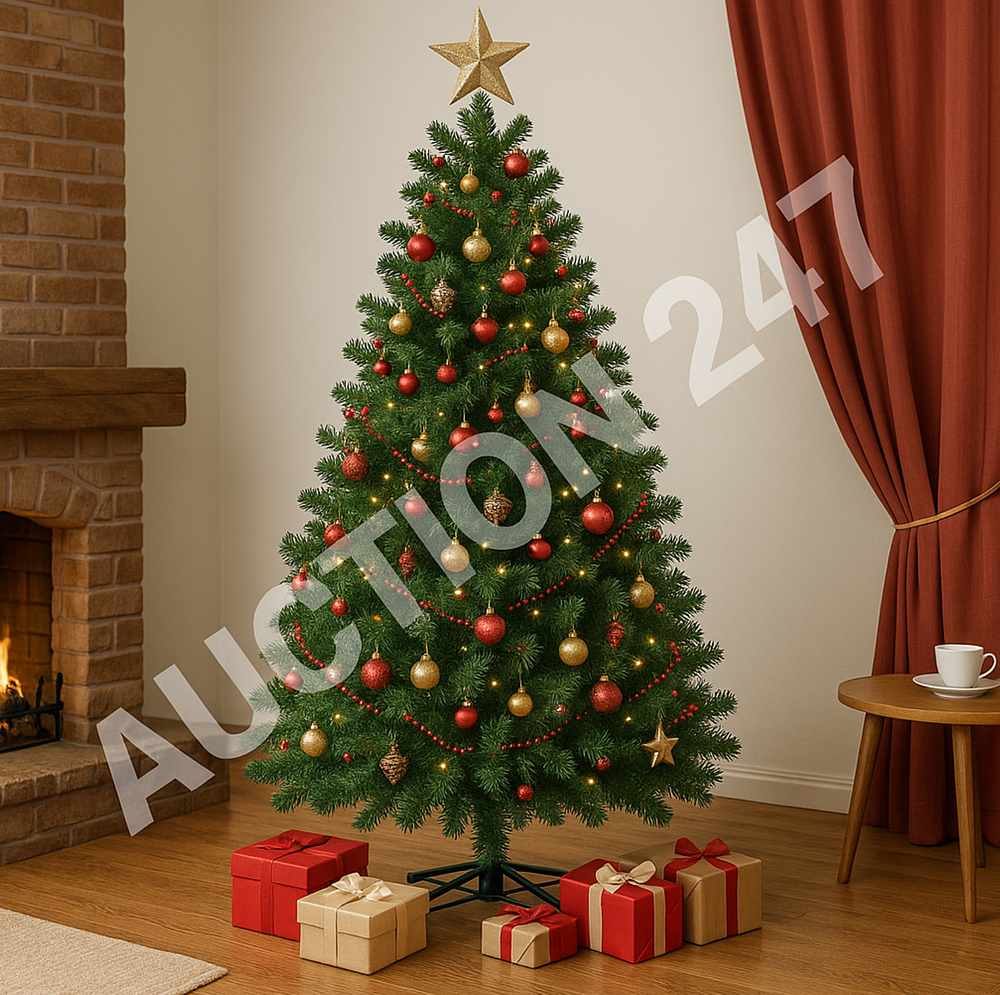 Lot 179: 6ft Pop-Up Christmas Tree – Realistic Green Fir – Quick Assembly – Metal Stand