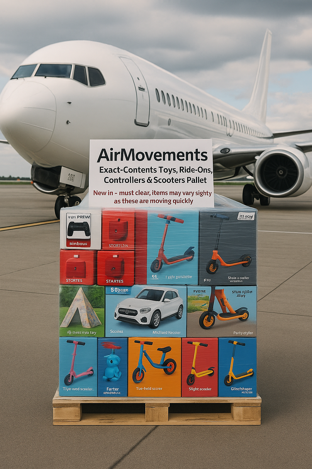 Lot 281: Air Movements – Exact-Contents Toys, Ride-Ons, Controllers & Scooters Pallet – Trade Clearance Stock