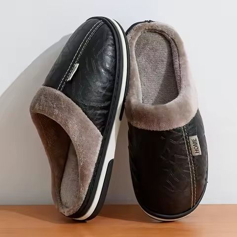 Lot 610: Men Slippers Memory Foam Slippers for Men Home 2025 Winter Non Slip Male House Shoes Stripe Couple C