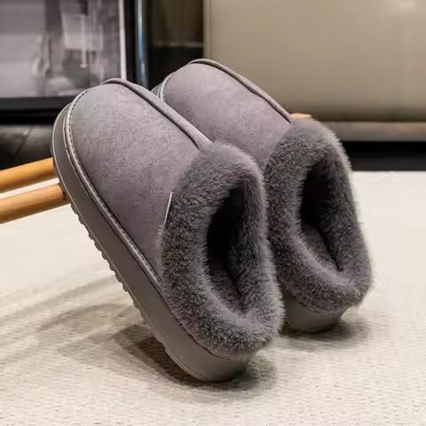Lot 614: Big Size 50 51 Winter Slippers Women Men Thick Sole Indoor Home Warm Couples Shoes Non-Slip Flat Pla