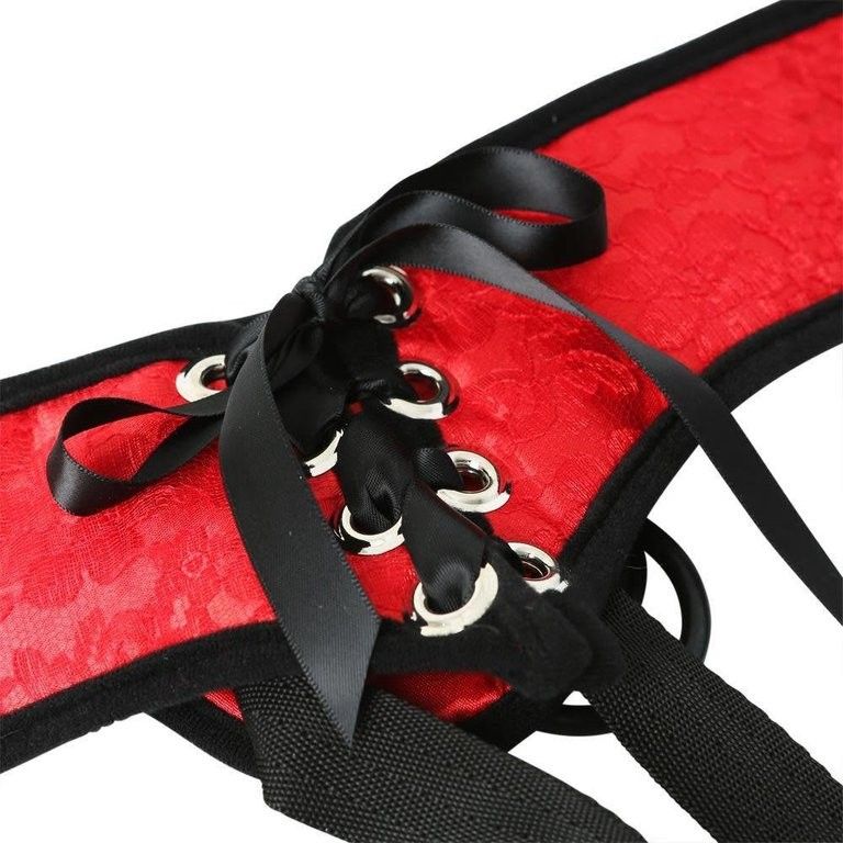 Lot 502: Sportsheets Strap On - Plus Size Red Lace with Satin Corsette Strap-On