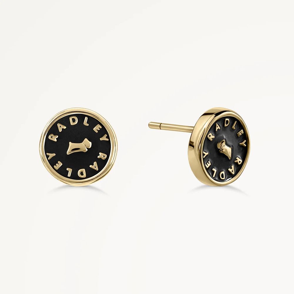 Lot 447: Radley 18ct GP Black Enamel Round Earrings