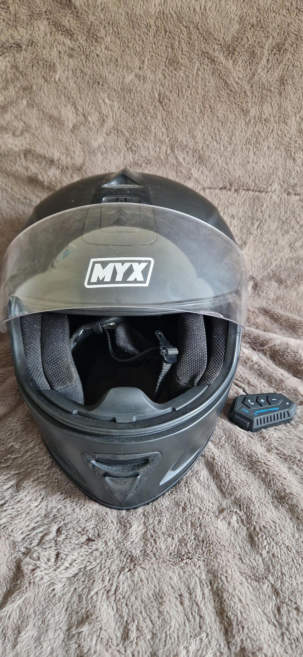 Lot 1028: MYX full-face motorcycle helmet in matte black.
