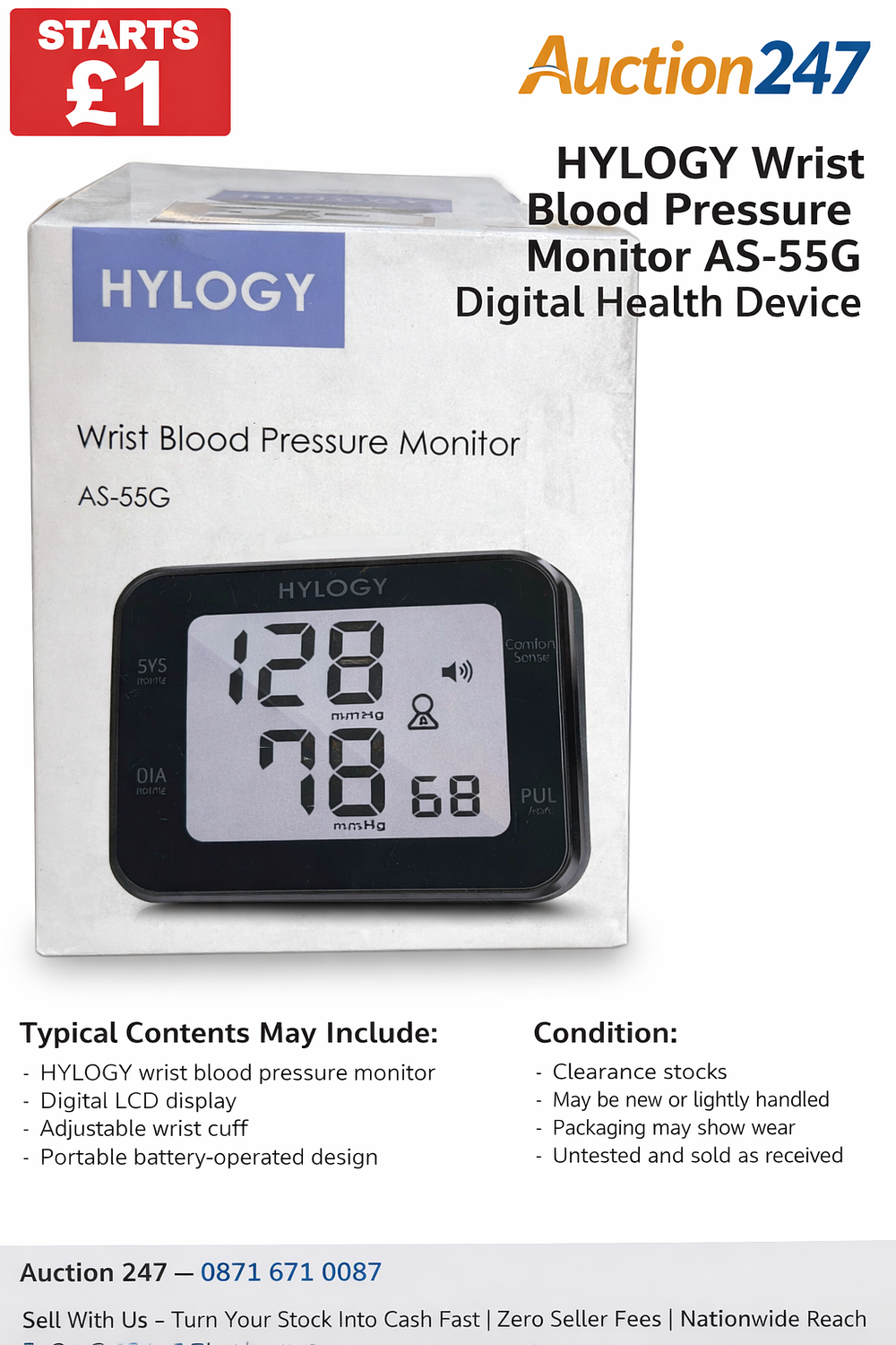 Lot 15: HYLOGY Wrist Blood Pressure Monitor AS-55G Digital Health Device