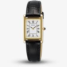 Lot 77: Rotary Style Rectangular Wristwatch Gold Tone Case Black Strap Classic Dress Watch