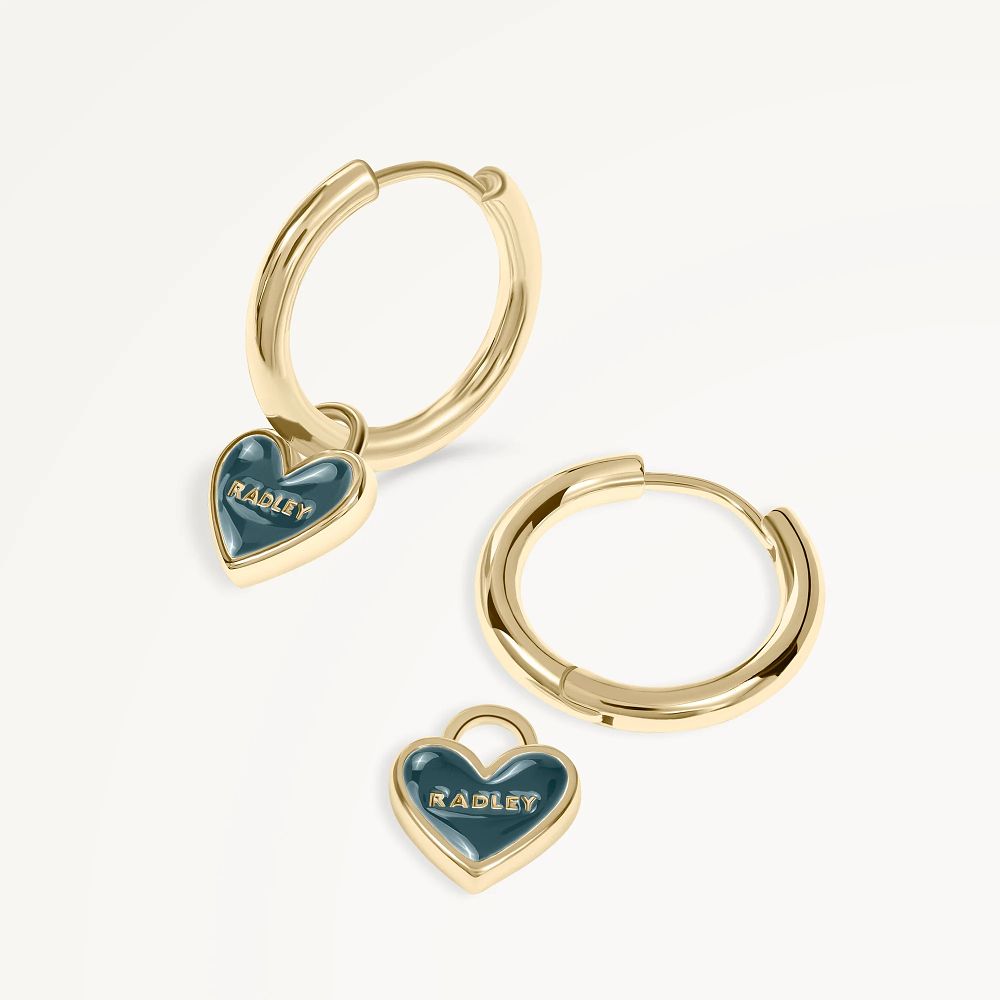 Lot 207: Radley 18ct GP Hanging Teal Heart Huggie Hoop