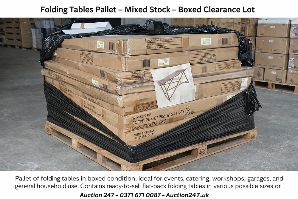 Lot 239: Folding Tables Pallet Mixed Stock Boxed Clearance Lot