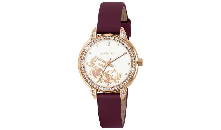 Lot 329: Radley GP 27mm HEART CHARM DARK CHERRY LEATHER STRAP