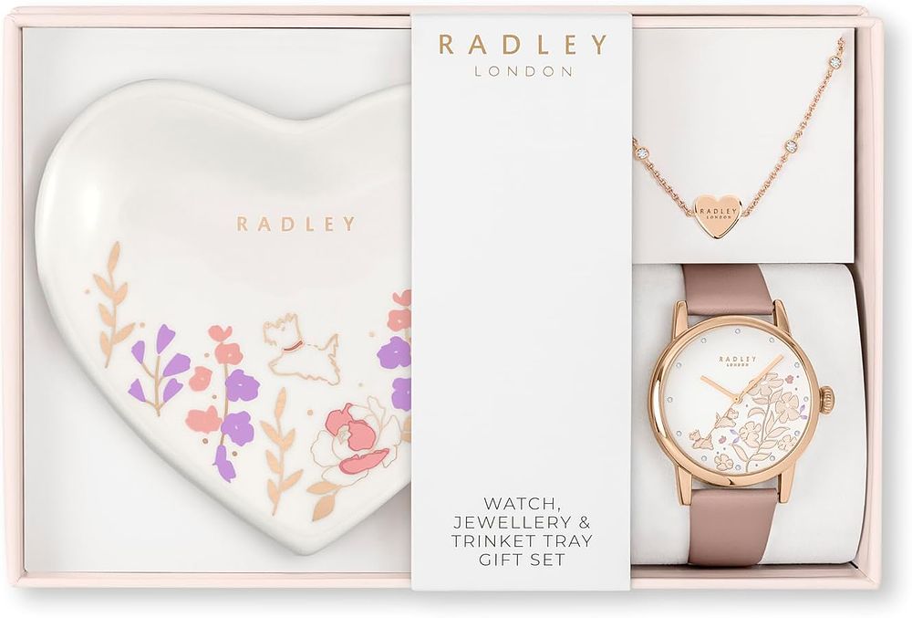Lot 409: Radley Ladies Leather Strap watch with 18ct RGP bracelet and heart trinket tray