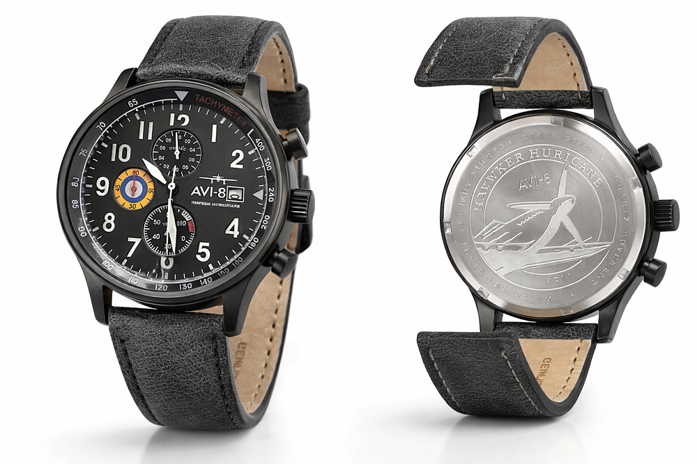 Lot 446: AVI-8 Hawker Hurricane Chronograph Aviation Watch AV-4011-0D Leather Strap