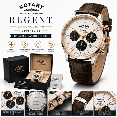 Rotary Regent Chronograph Watch GB05450/65 - Unused Clearance Stock. Description 
Premium Rotary 