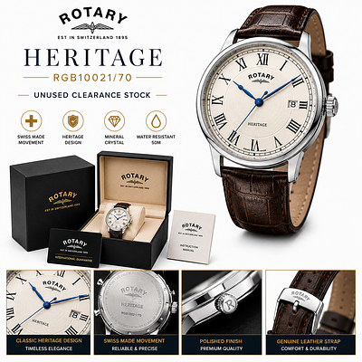 Rotary Heritage Watch RGB10021/70 - Unused Clearance Stock. Description 
Premium Rotary heritage 