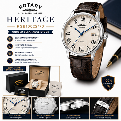 Rotary Heritage Watch RGB10022/70 - Unused Clearance Stock. Description 
Premium Rotary heritage 